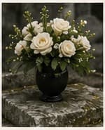 Composition de fleurs blanches déposée sur une sépulture